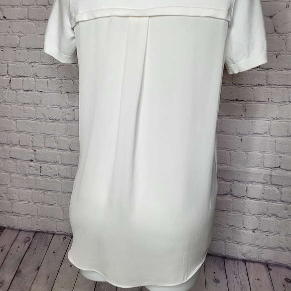 Theory White Short Sleeve Sweater Mixed Materials with Silk Back - Size L - Picture 4 of 9